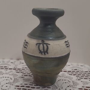 Christopher Matti Fire Raku Petroglyph Art Pottery Vase Maui Signed 2003